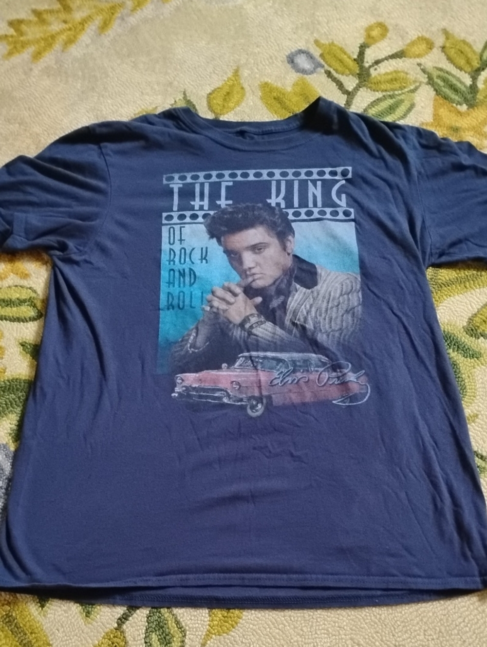Men's Blue Large Elvis Presley King of Rock N Roll Band Music Shirt
